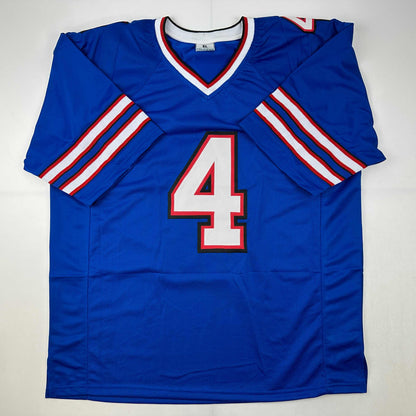 Autographed/Signed James Cook Buffalo Blue Football Jersey Beckett BAS COA