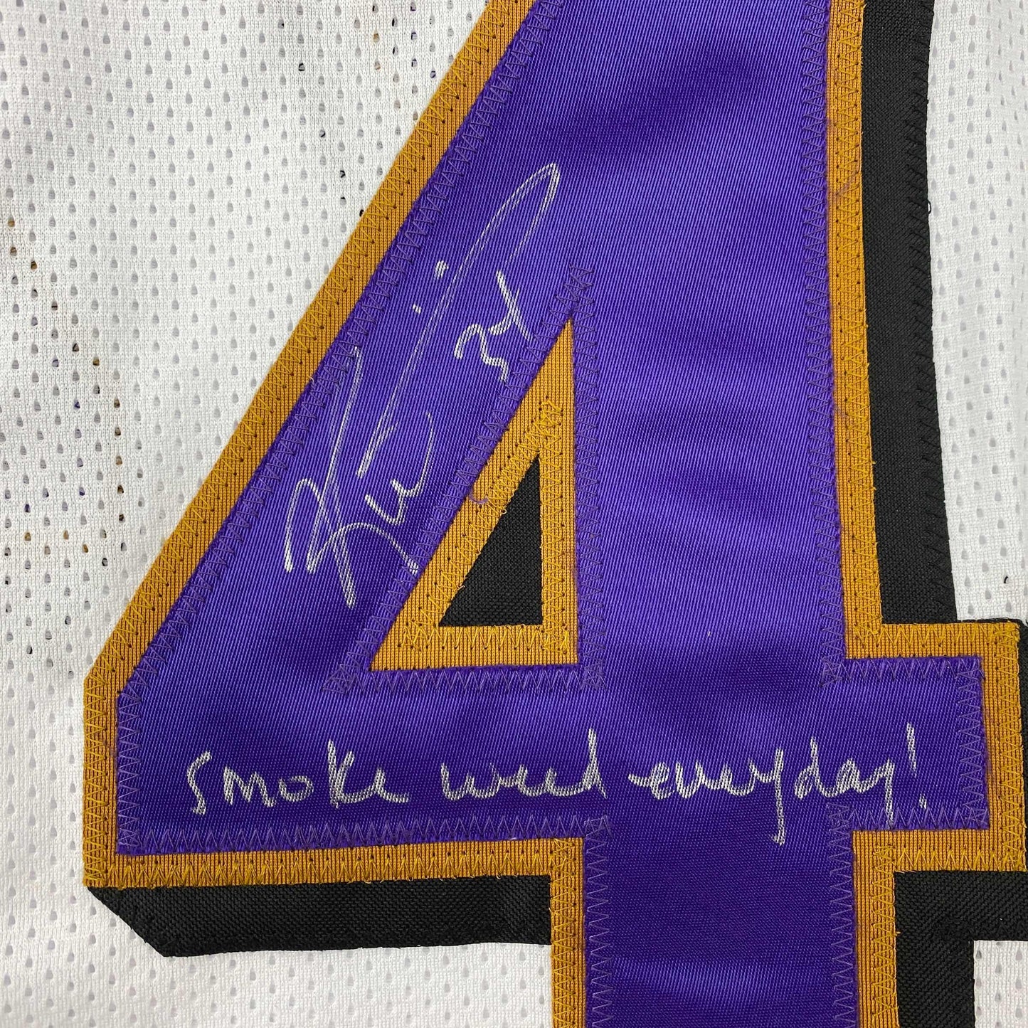 Autographed/Signed Ricky Williams Smoke Weed Everyday Inscribed Baltimore White Football Jersey JSA COA