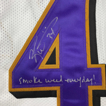 Autographed/Signed Ricky Williams Smoke Weed Everyday Inscribed Baltimore White Football Jersey JSA COA