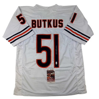 Autographed/Signed Dick Butkus Chicago White Football Jersey JSA COA