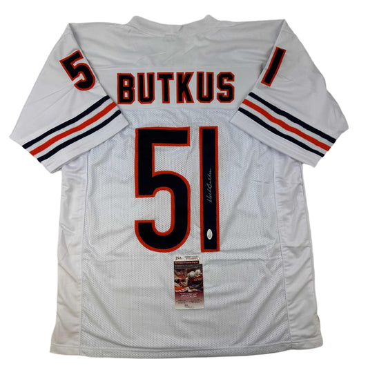 Autographed/Signed Dick Butkus Chicago White Football Jersey JSA COA