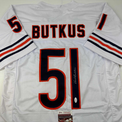 Autographed/Signed Dick Butkus Chicago White Football Jersey JSA COA