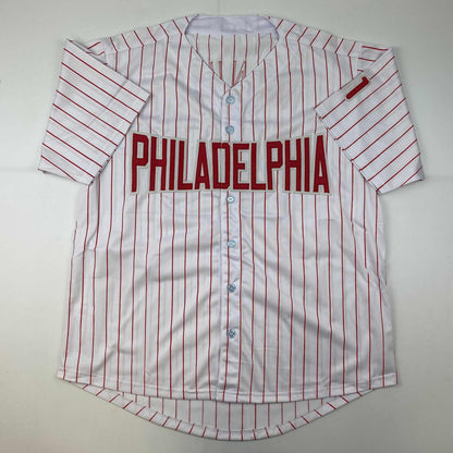 Autographed/Signed Charlie Manuel Philadelphia Pinstripe Baseball Jersey PSA/DNA COA