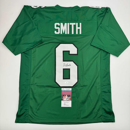Autographed/Signed Devonta Smith Philadelphia Kelly Green Football Jersey JSA COA