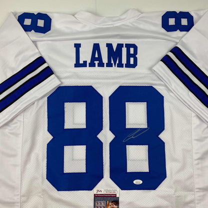 Autographed/Signed CeeDee Lamb Dallas White Football Jersey JSA COA