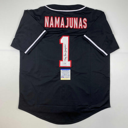 Autographed/Signed Thug Rose Namajunas UFC MMA Black Ultimate Fighting Jersey Shirt PSA/DNA COA