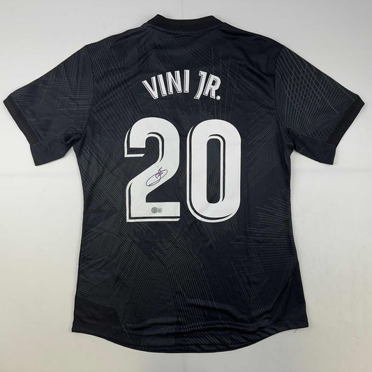 Autographed/Signed Vini Vinicius Jr. Real Madrid 2021-22 Black Soccer Jersey Beckett BAS COA