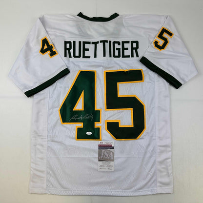 Autographed/Signed Rudy Ruettiger Notre Dame White/Green College Football Jersey JSA COA