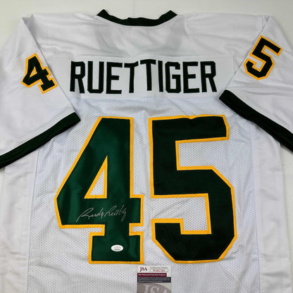 Autographed/Signed Rudy Ruettiger Notre Dame White/Green College Football Jersey JSA COA