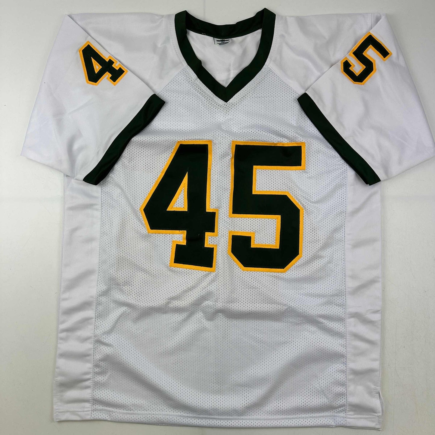 Autographed/Signed Rudy Ruettiger Notre Dame White/Green College Football Jersey JSA COA