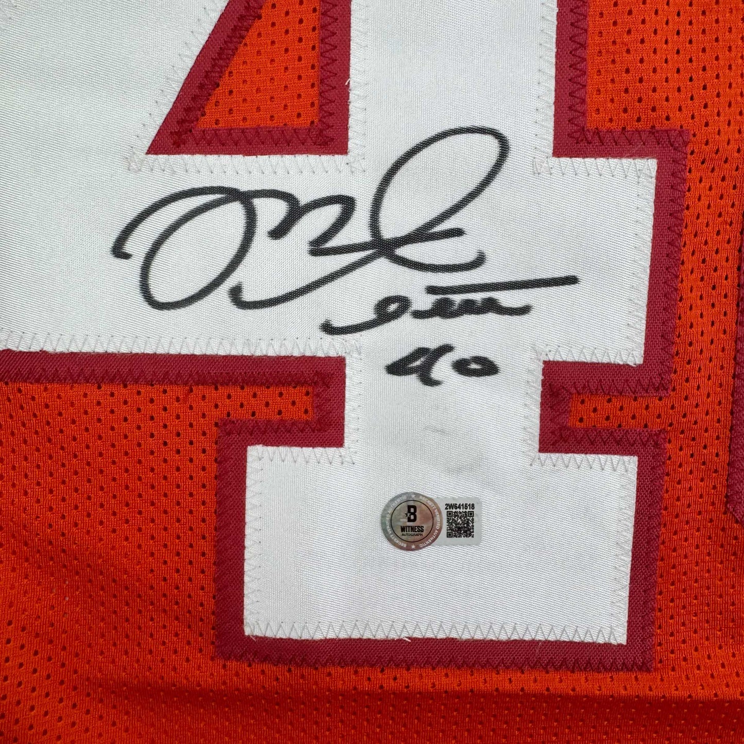 Autographed/Signed Mike Alstott Tampa Bay Orange Creamsicle Football Jersey Beckett BAS COA