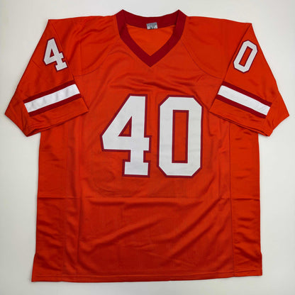 Autographed/Signed Mike Alstott Tampa Bay Orange Creamsicle Football Jersey Beckett BAS COA