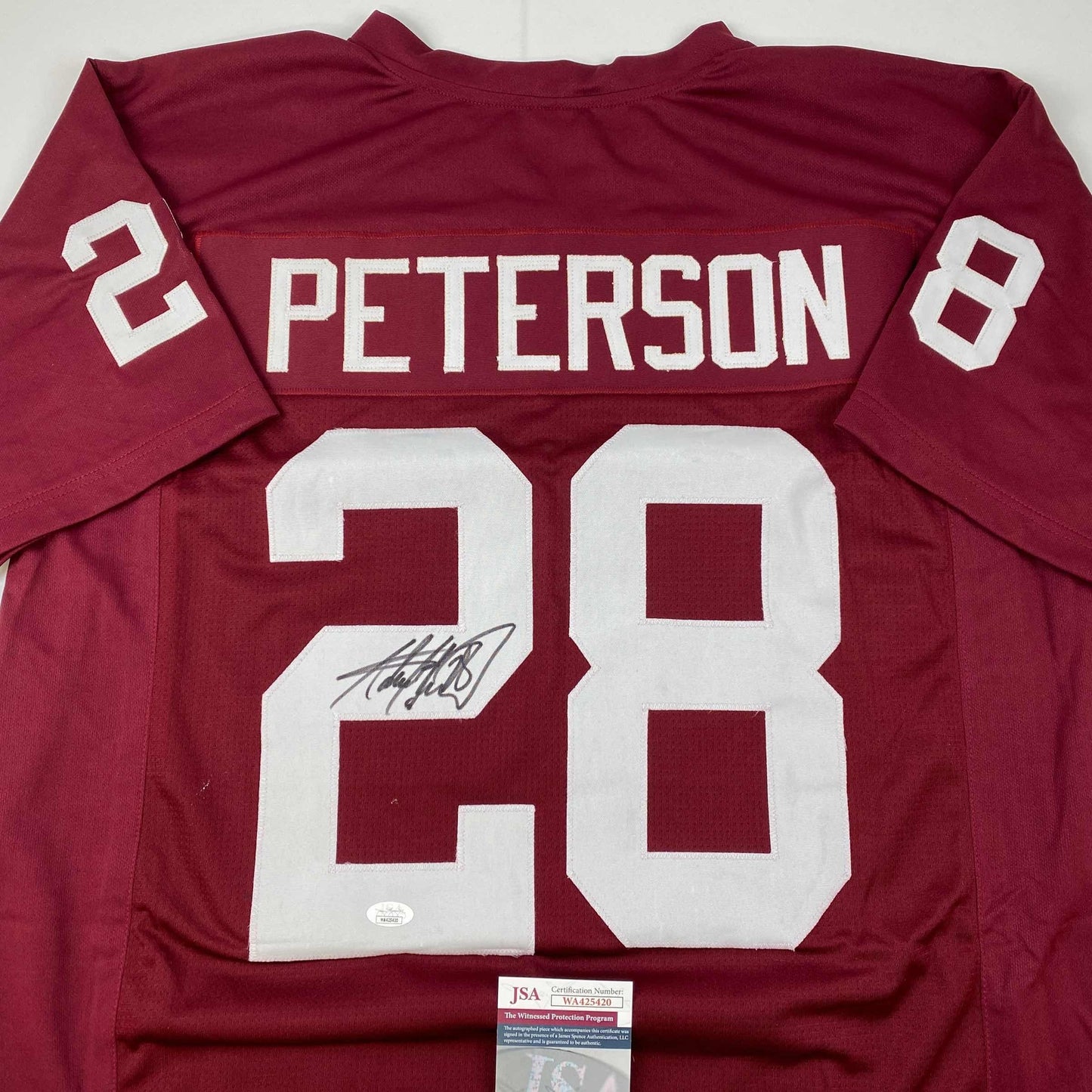 Autographed/Signed Adrian Peterson Oklahoma Maroon College Football Jersey JSA COA
