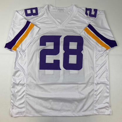 Autographed/Signed Adrian Peterson Minnesota White Football Jersey JSA COA