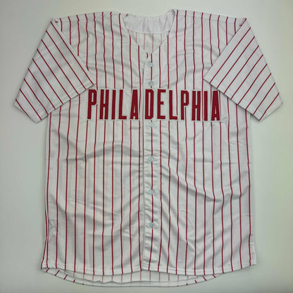 Autographed/Signed Shane Victorino Philadelphia Pinstripe Baseball Jersey PSA COA