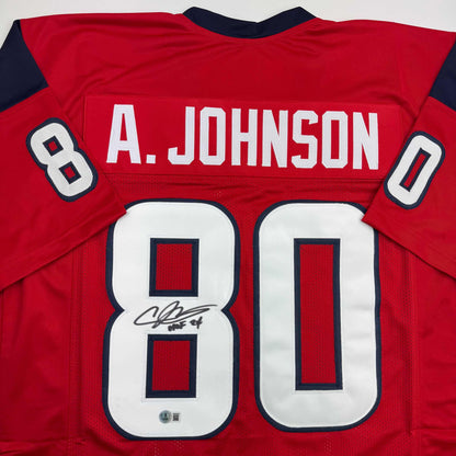 Autographed/Signed Andre Johnson HOF 24 Houston Texans Red Football Jersey JSA COA