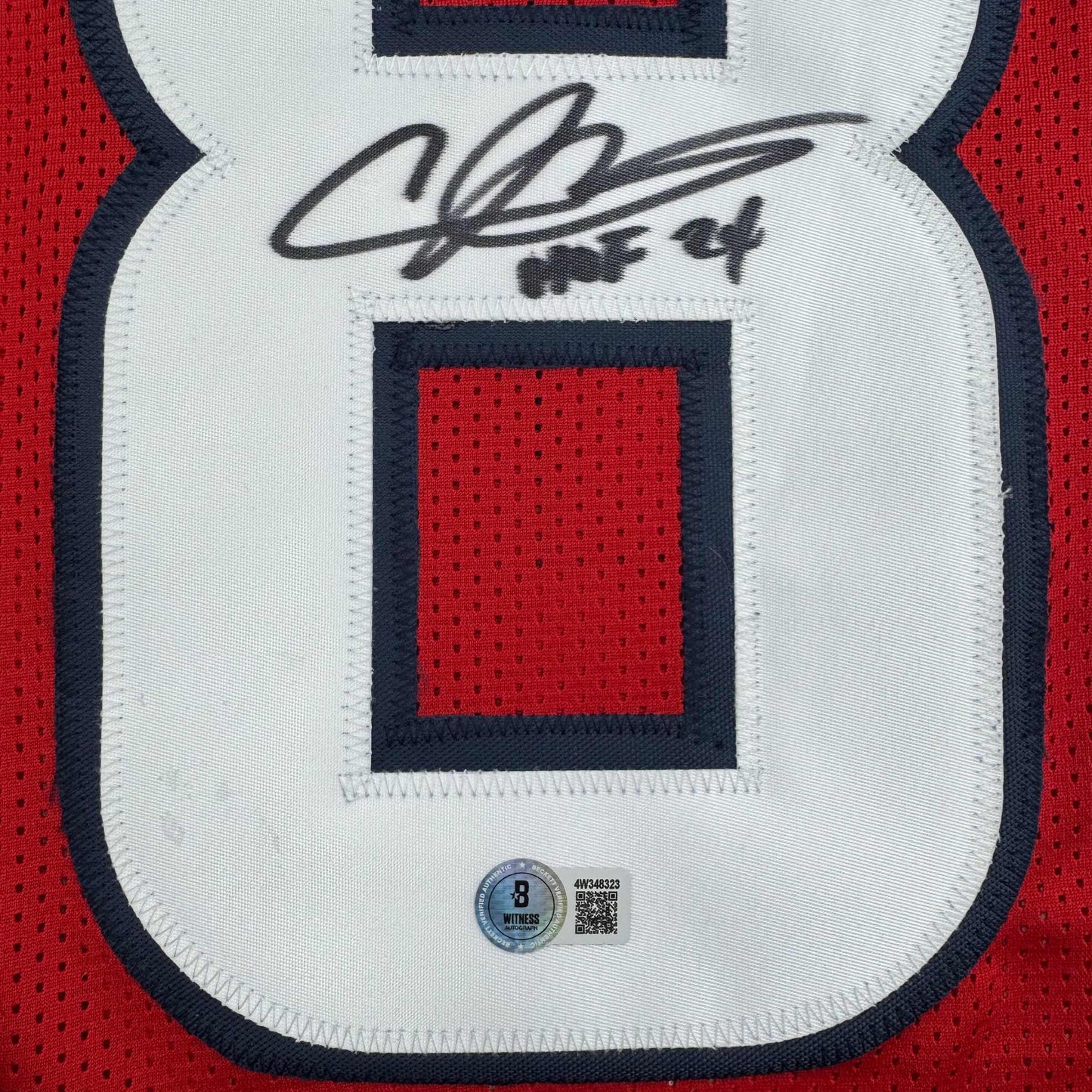 Autographed/Signed Andre Johnson HOF 24 Houston Texans Red Football Jersey JSA COA
