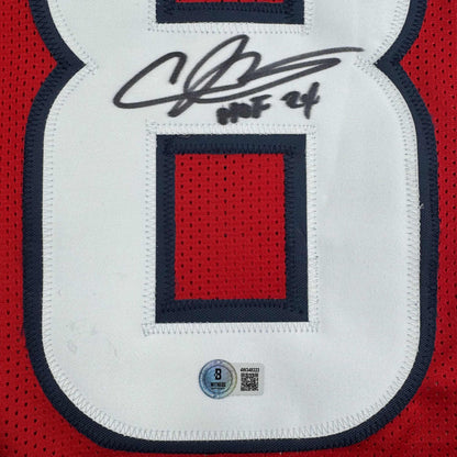 Autographed/Signed Andre Johnson HOF 24 Houston Texans Red Football Jersey JSA COA