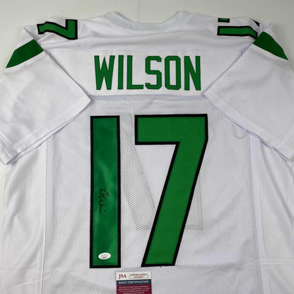 Autographed/Signed Garrett Wilson New York White Football Jersey JSA COA