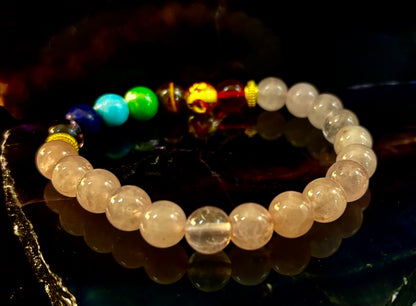 🌸 Chakra & Rose Quartz Healing Bracelet – Emotional Balance + Heart Energy Support