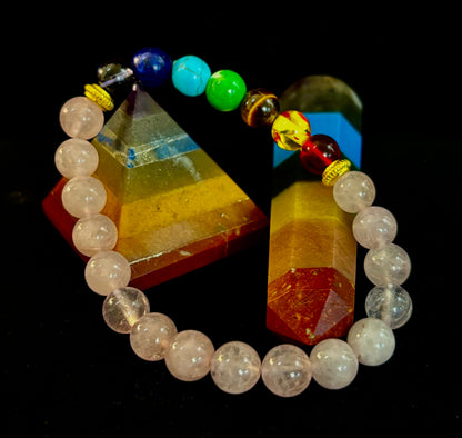 🌸 Chakra & Rose Quartz Healing Bracelet – Emotional Balance + Heart Energy Support
