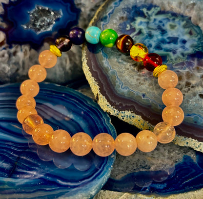 🌸 Chakra & Rose Quartz Healing Bracelet – Emotional Balance + Heart Energy Support