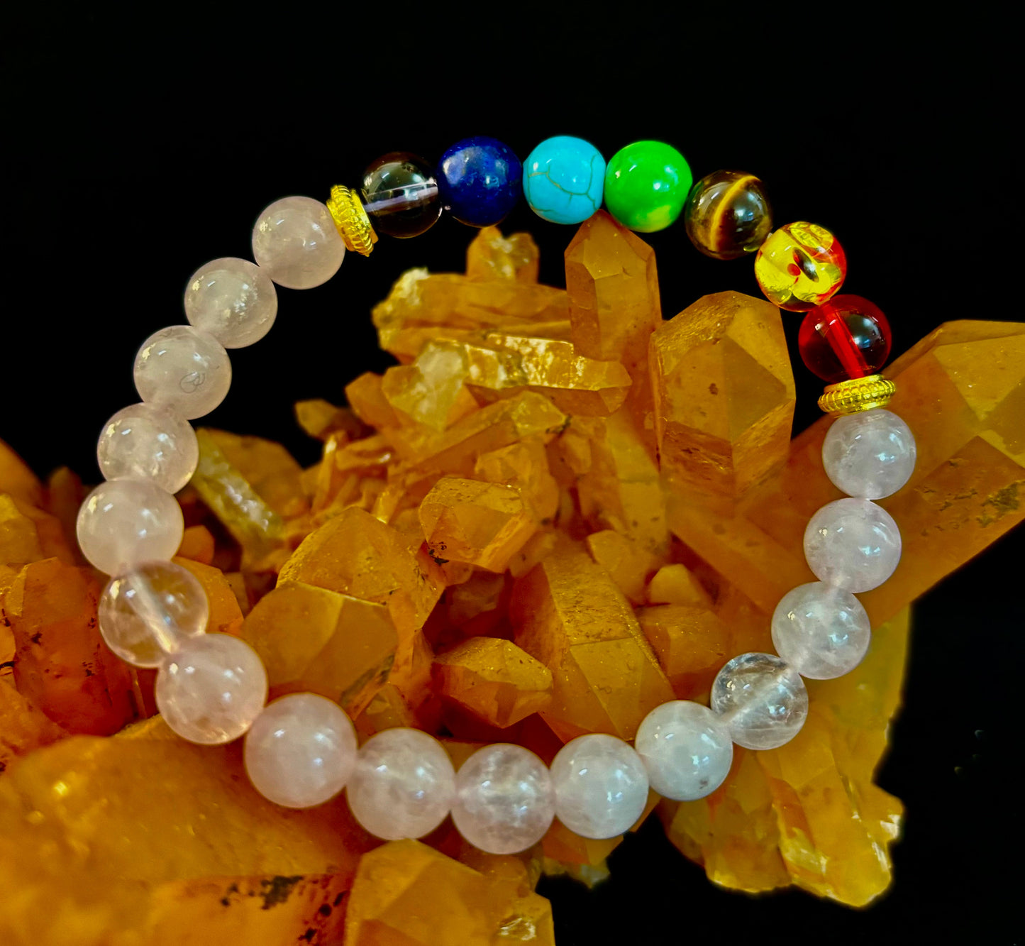 🌸Chakra & Rose Quartz Healing Bracelet – Emotional Balance + Heart Energy Support