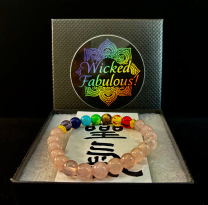 🌸 Chakra & Rose Quartz Healing Bracelet – Emotional Balance + Heart Energy Support
