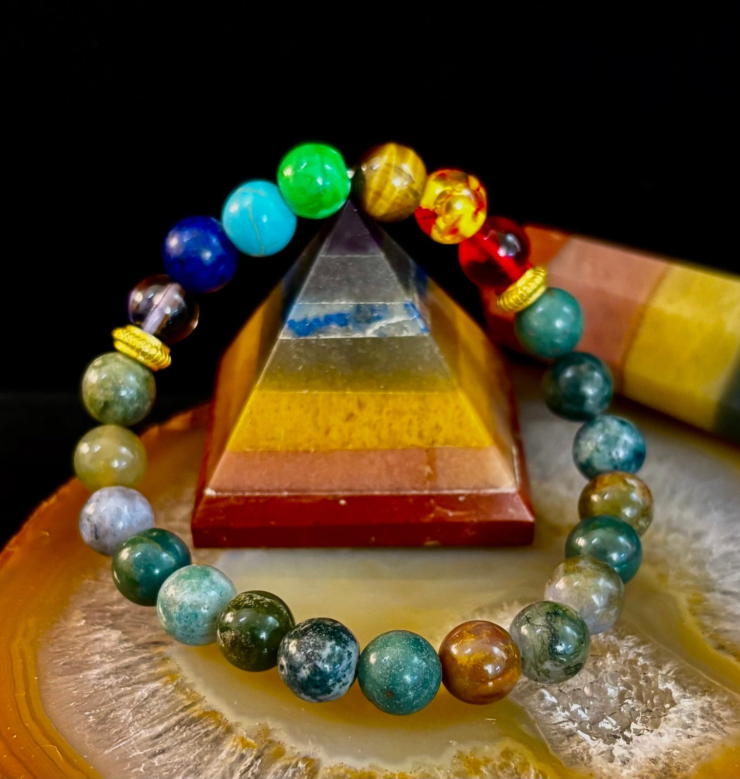 Chakra & India Onyx Reiki-Infused Healing Bracelet – Grounding Energy & Spiritual Balance