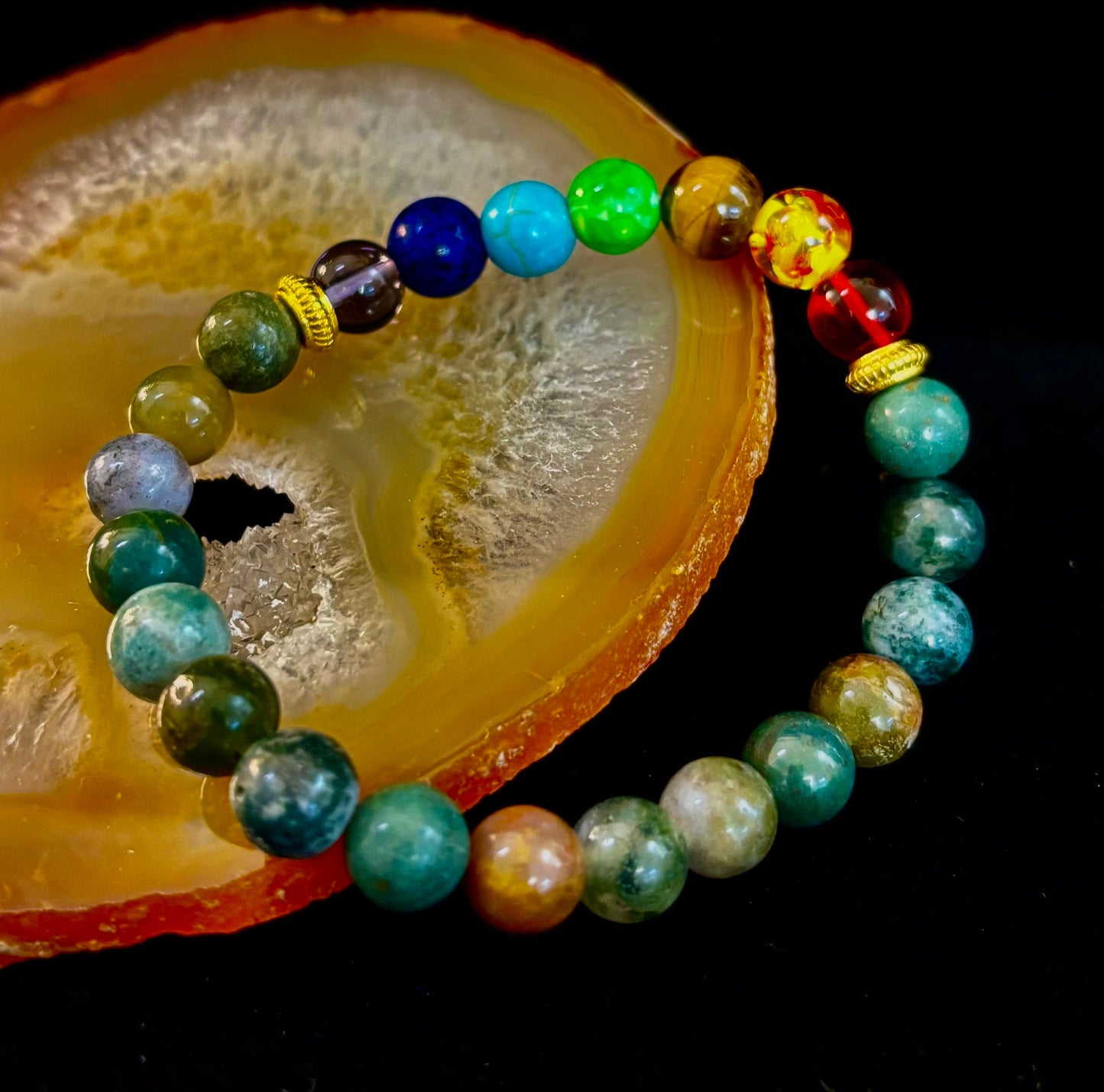 Chakra & India Onyx Reiki-Infused Healing Bracelet – Grounding Energy & Spiritual Balance