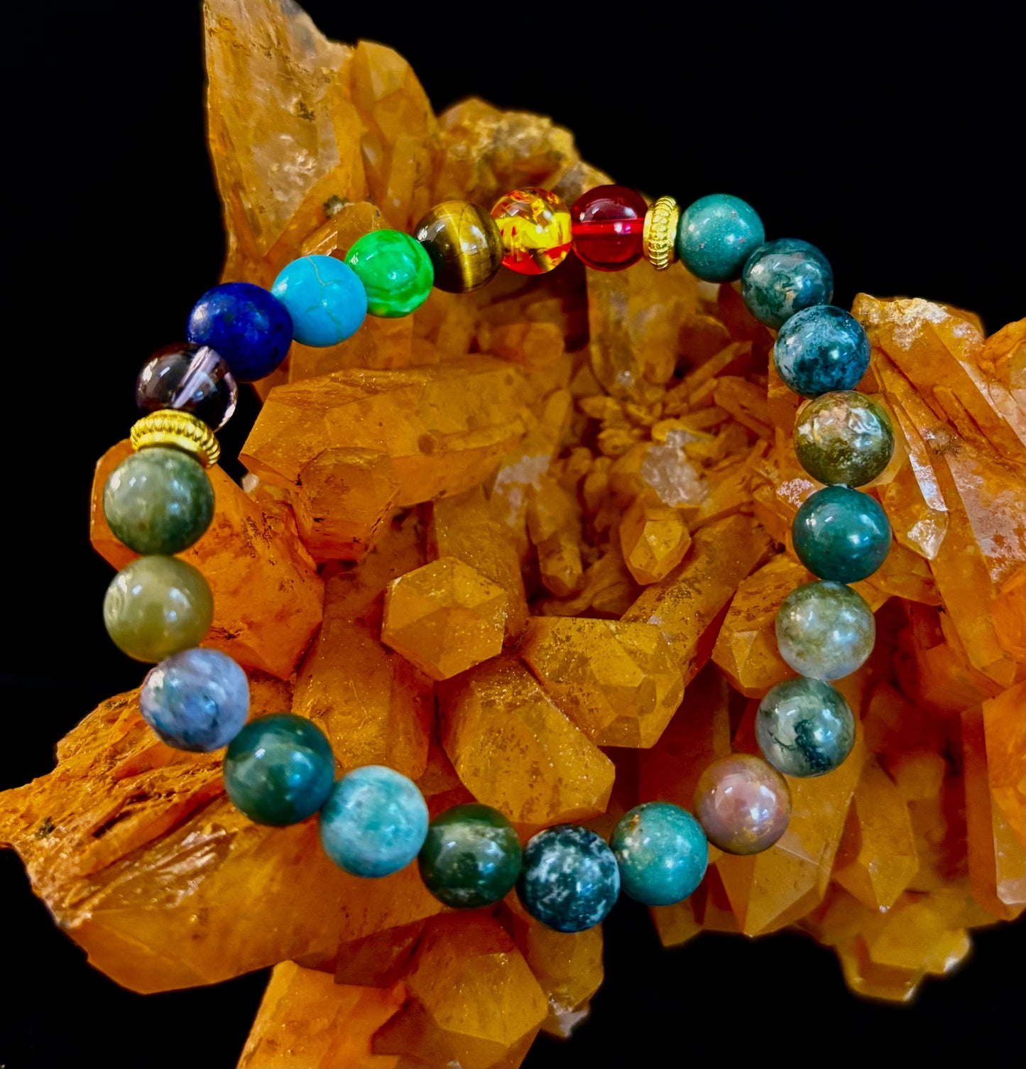 Chakra & India Onyx Reiki-Infused Healing Bracelet – Grounding Energy & Spiritual Balance