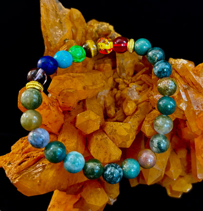 Chakra & India Onyx Reiki-Infused Healing Bracelet – Grounding Energy & Spiritual Balance