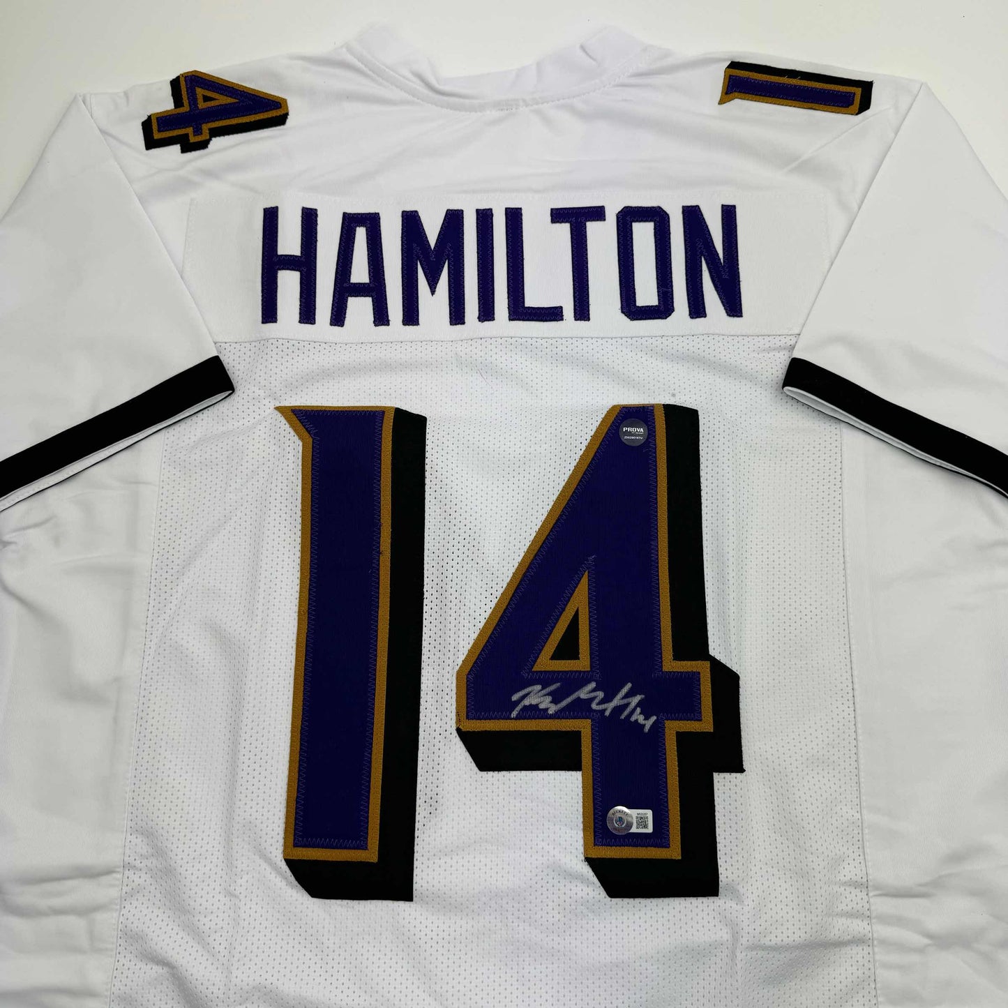 Autographed/Signed Kyle Hamilton Baltimore White Football Jersey Beckett BAS COA