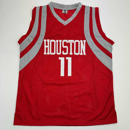 Autographed/Signed Yao Ming Houston Red Basketball Jersey Beckett BAS COA