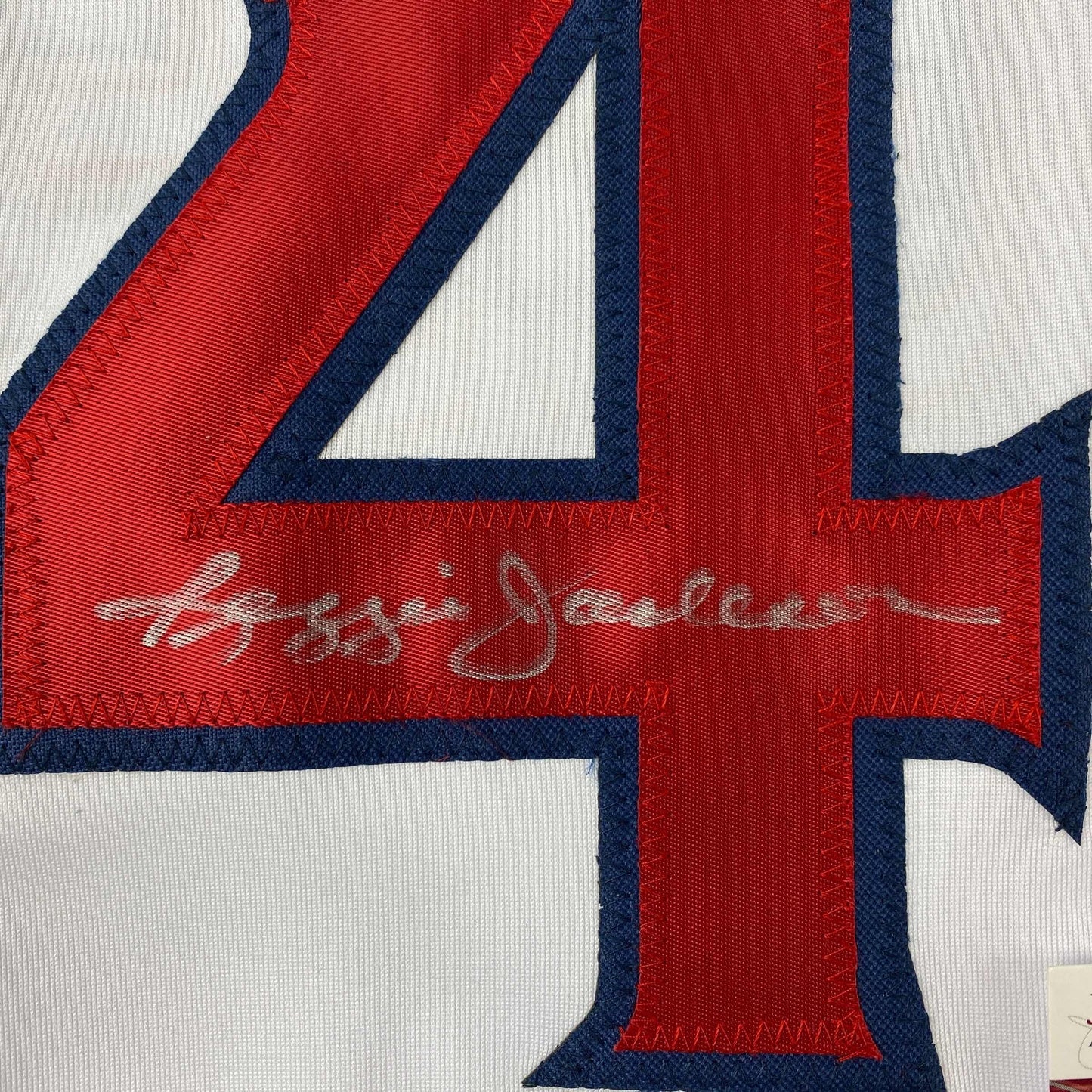Autographed/Signed Reggie Jackson California Los Angeles White Baseball Jersey JSA COA