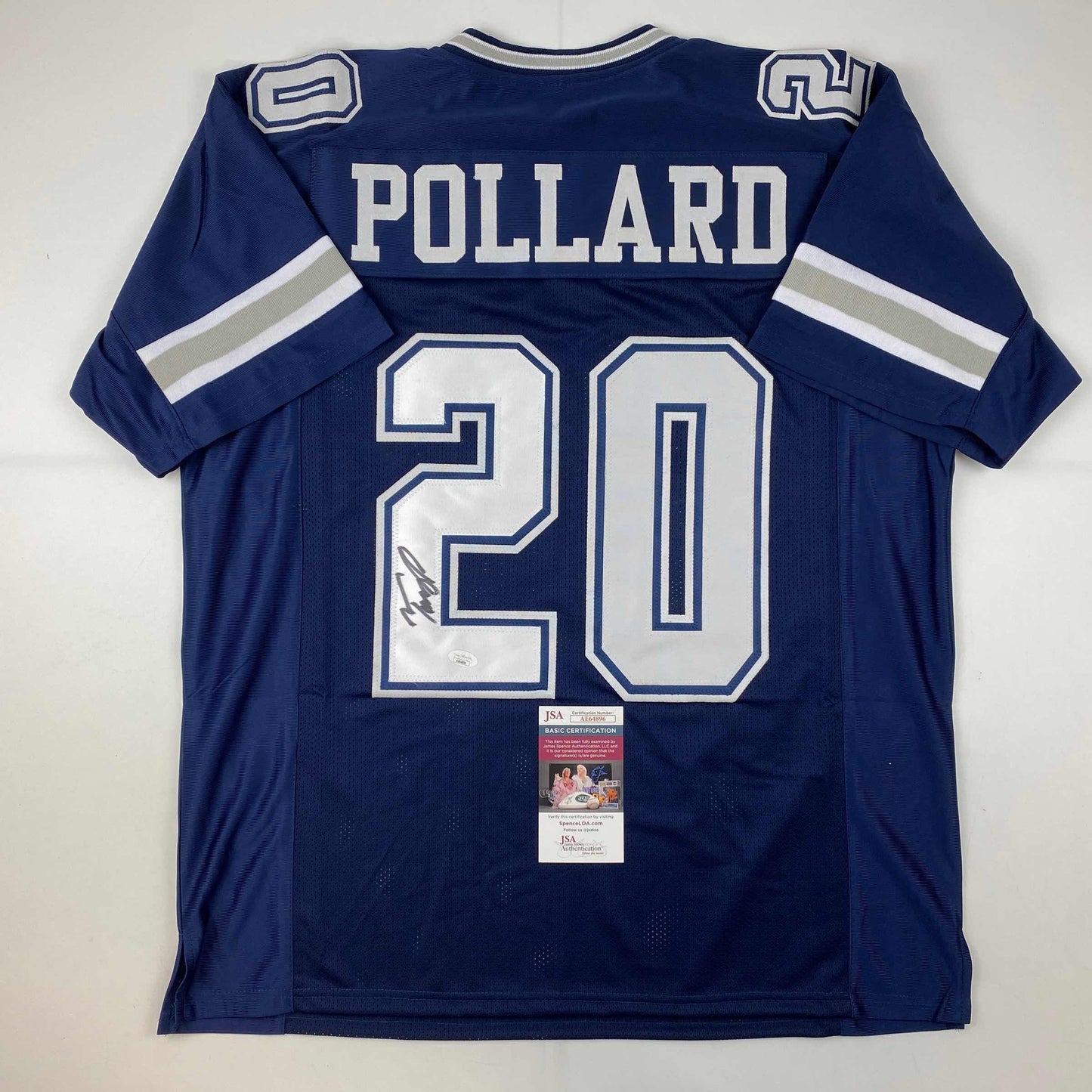 Autographed/Signed Tony Pollard Dallas Blue Football Jersey JSA COA