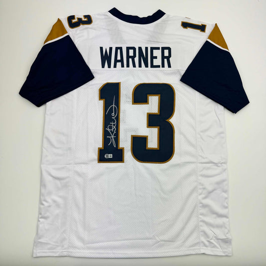 Autographed/Signed Kurt Warner St. Louis White Retro Football Jersey Beckett BAS COA