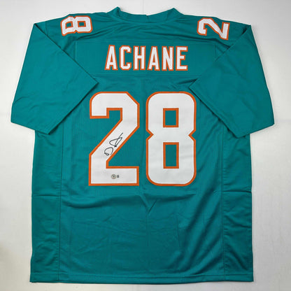 Autographed/Signed De'Von DeVon Achane Miami Teal Football Jersey Beckett BAS COA