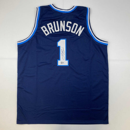 Autographed/Signed Jalen Brunson Villanova Blue College Basketball Jersey Beckett BAS COA