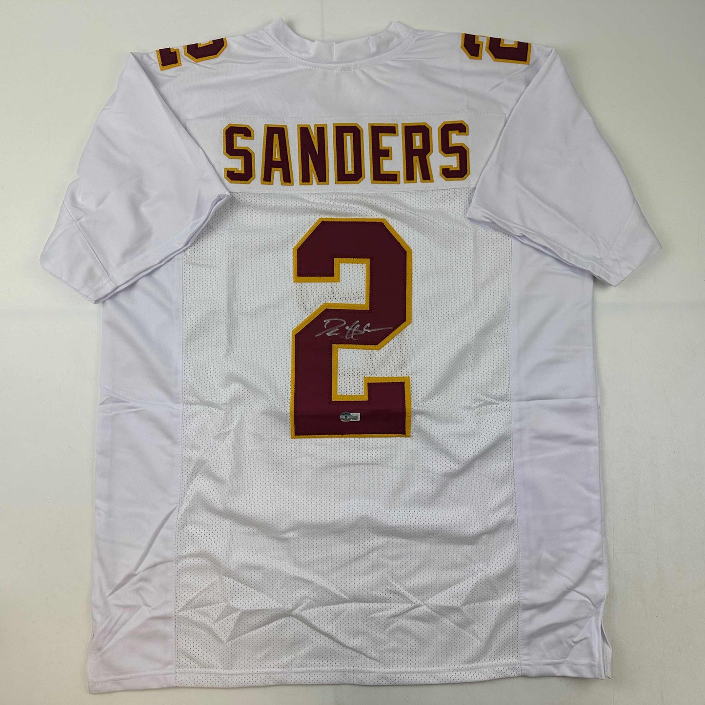 Autographed/Signed Deion Sanders Florida State FSU White College Football Jersey Beckett BAS COA