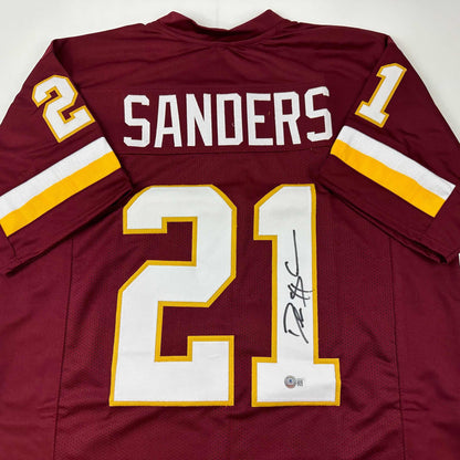 Autographed/Signed Deion Sanders Washington Burgundy Football Jersey Beckett BAS COA