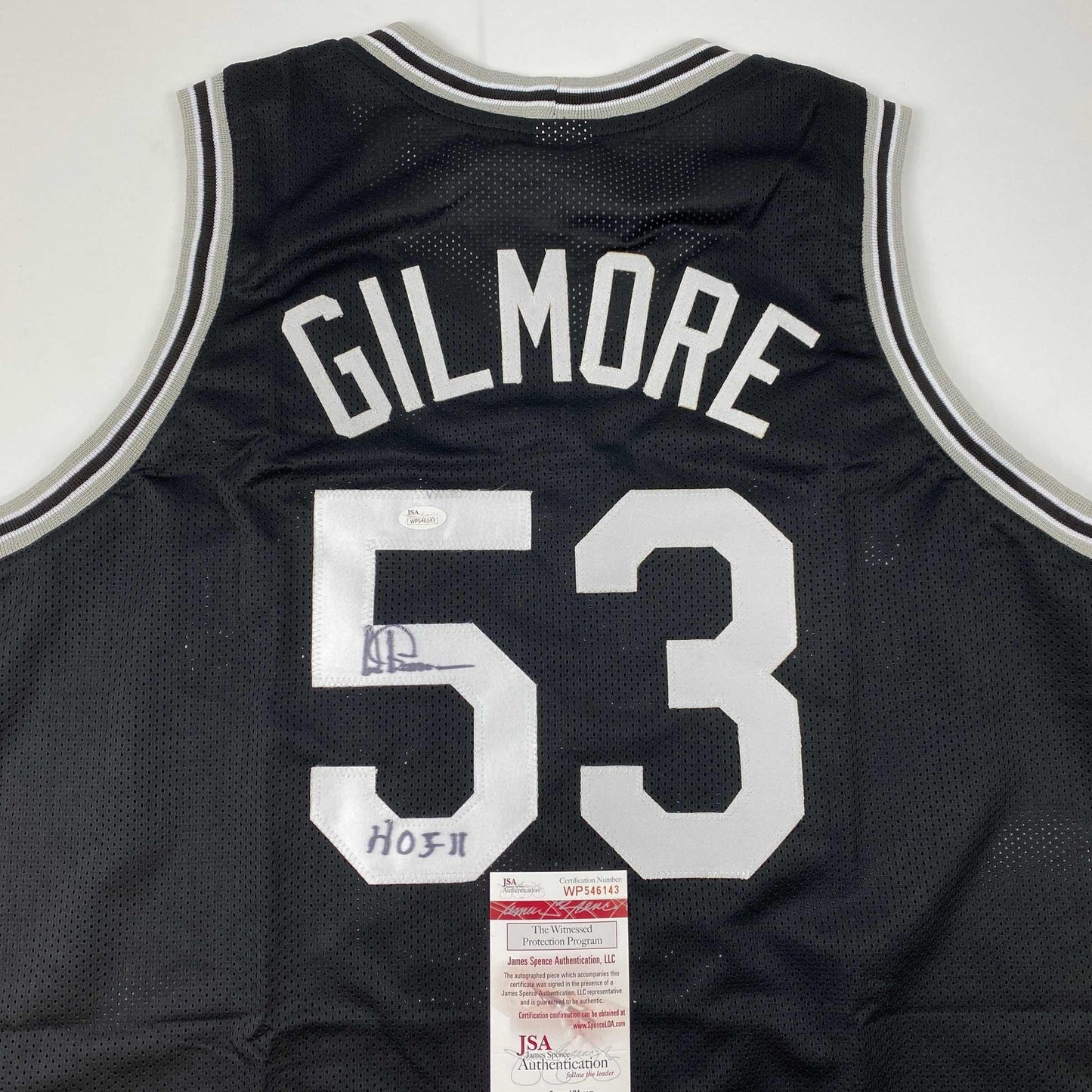 Autographed/Signed Artis Gilmore HOF 11 San Antonio Black Basketball Jersey JSA COA