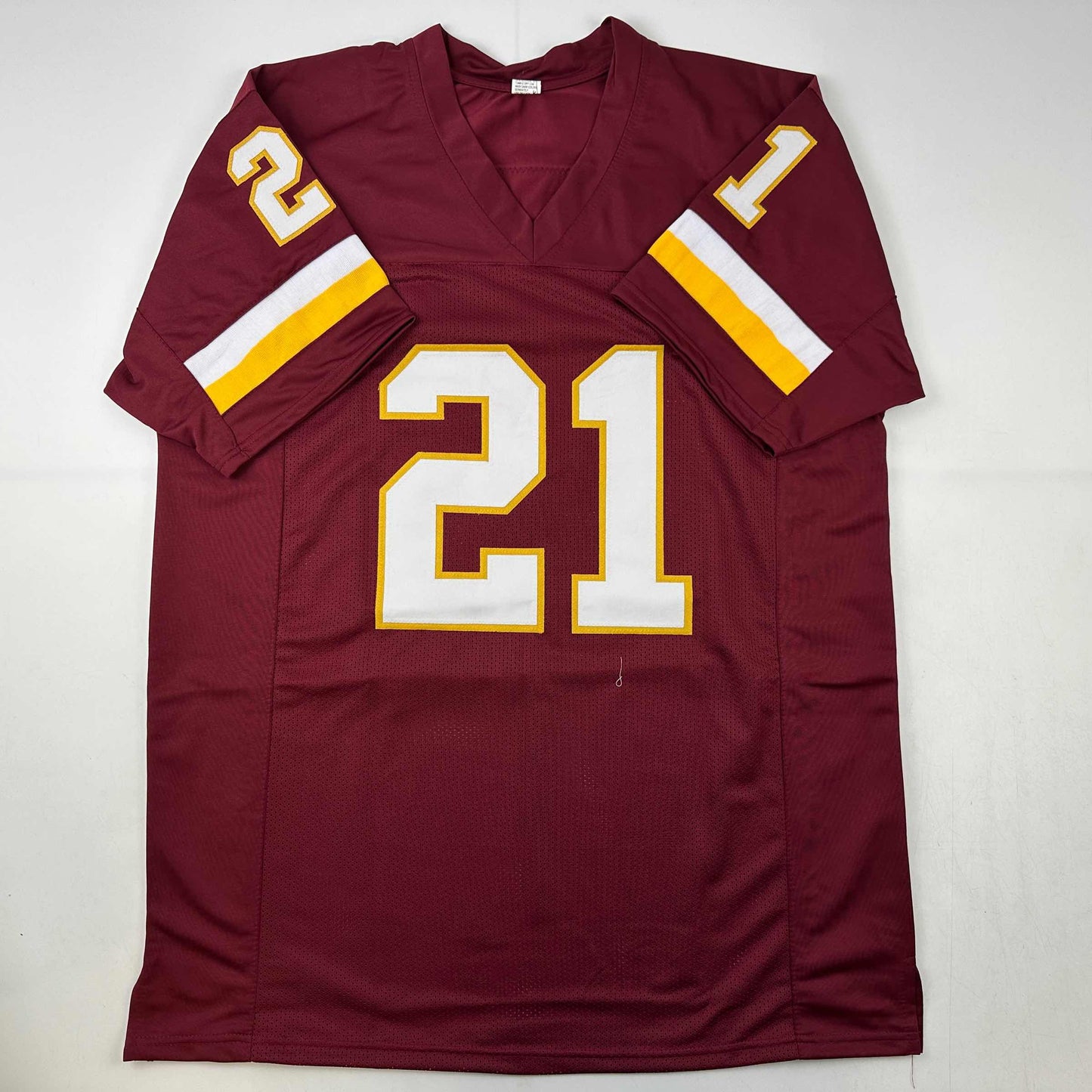 Autographed/Signed Deion Sanders Washington Burgundy Football Jersey Beckett BAS COA