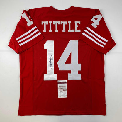 Autographed/Signed YA Y.A. Tittle HOF 71 San Francisco Red Football Jersey JSA COA