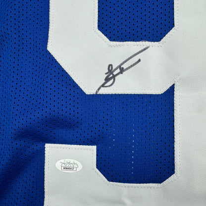 Framed Autographed/Signed Laiatu Latu 35x39 Indianapolis Blue Football Jersey JSA COA