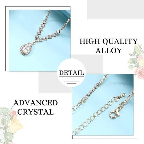 Unicra Bride Crystal Necklace Earrings Set Bridal Wedding Jewelry Sets Rhineston