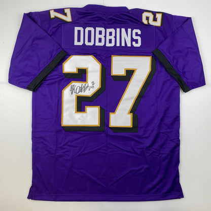 Autographed/Signed JK J.K. Dobbins Baltimore Purple Football Jersey JSA COA