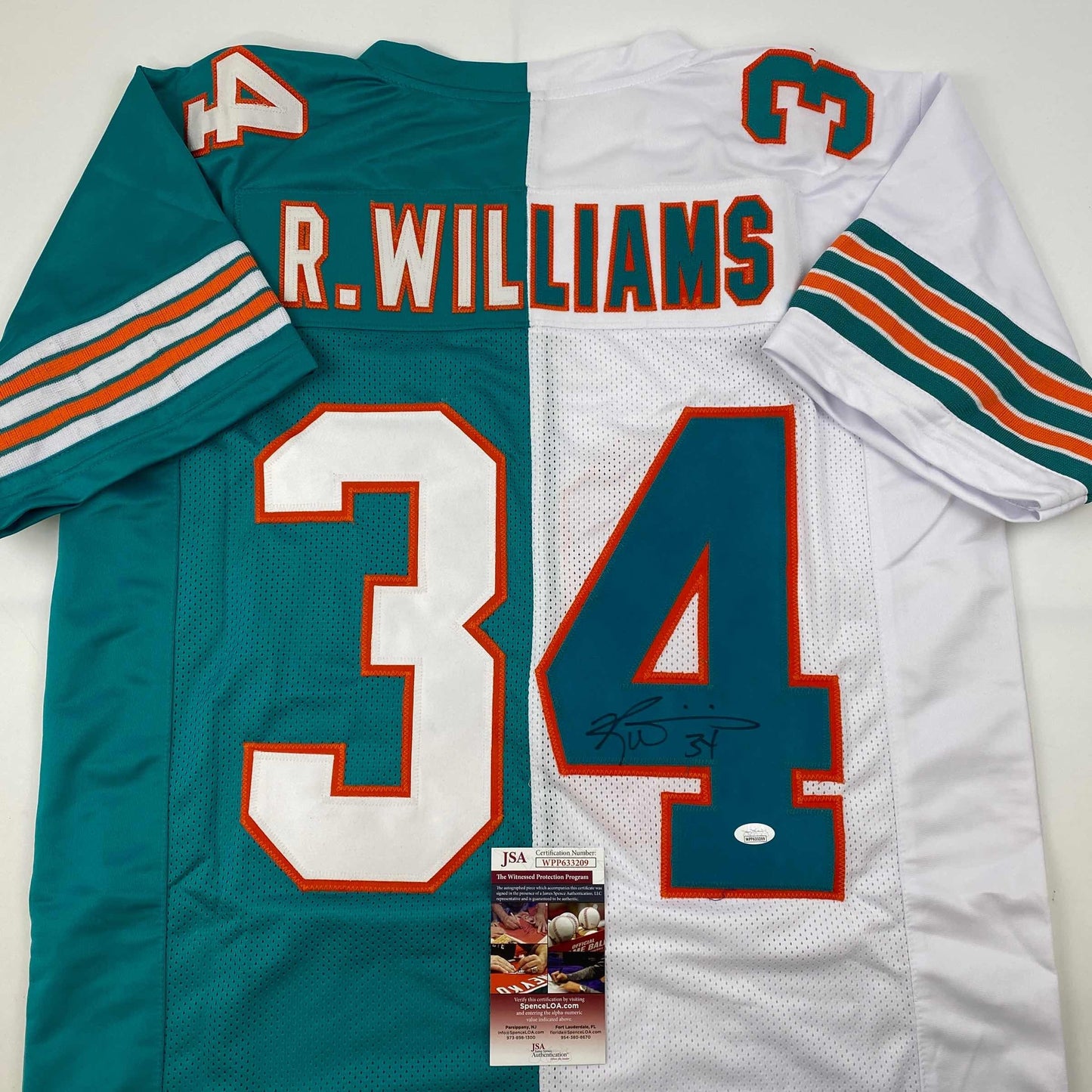 Autographed/Signed Ricky Williams Miami Split Football Jersey JSA COA