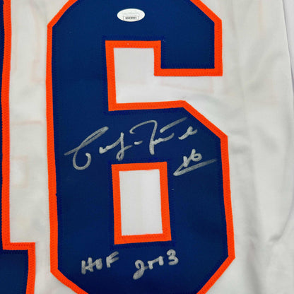 Framed Autographed/Signed Pat Lafontaine HOF 03 35x39 New York White Hockey Jersey JSA COA