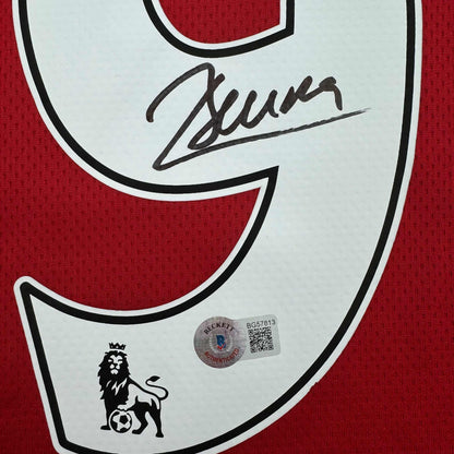 Framed Autographed/Signed Dimitar Berbatov 35x39 Manchester United Red Soccer Jersey Beckett BAS COA